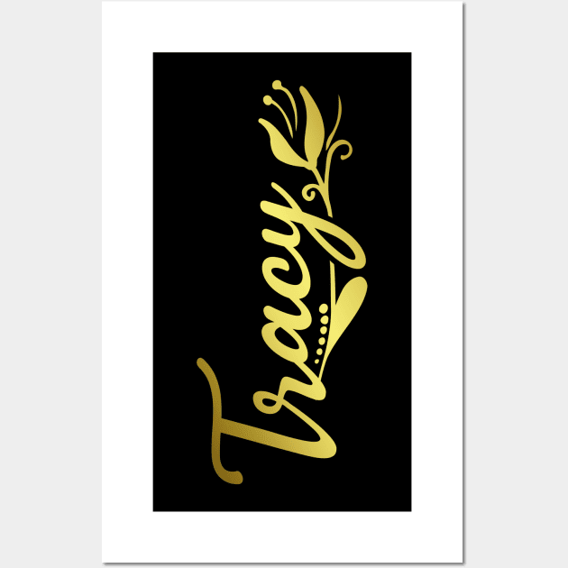 Tracy Name Faux Gold Tulip Flourish Wall Art by xsylx